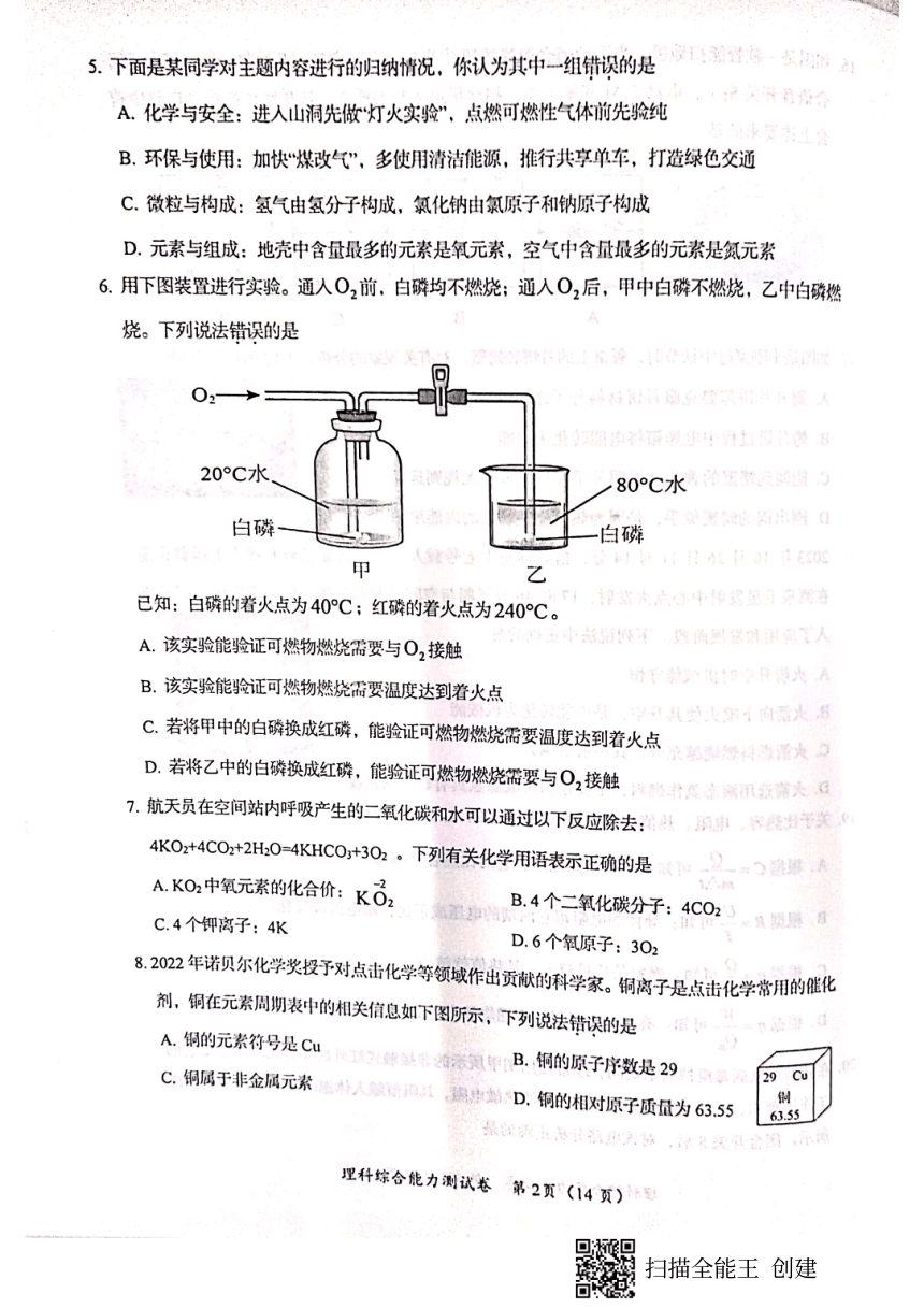 四川省眉山市仁寿县2023-—2024学年上学期九年级期末教学质量监测理科综合能力测试卷（扫描版 无答案）