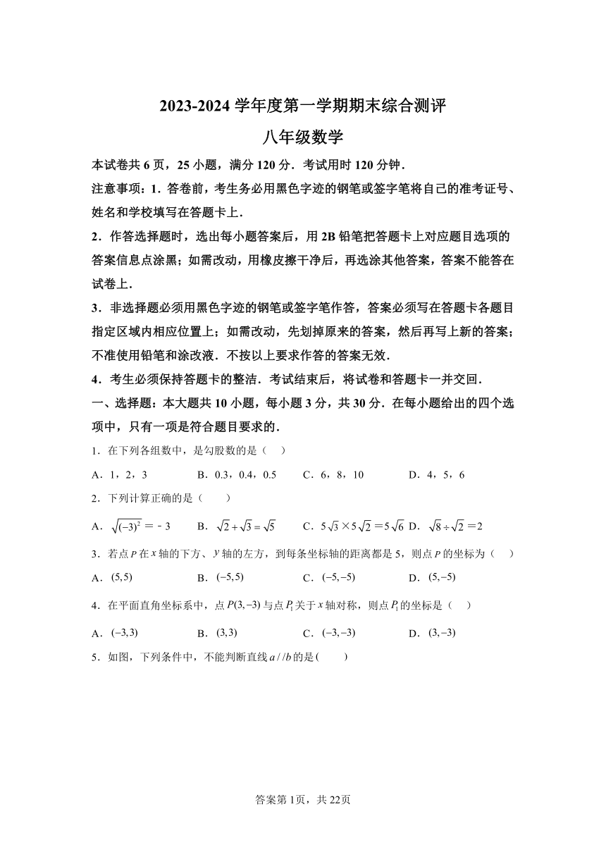 广东省河源市紫金县2023-2024学年八年级上学期期末数学试题(含解析)