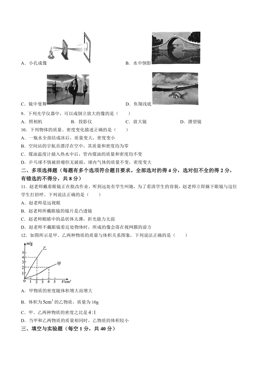 四川省攀枝花市2023-2024学年八年级上学期期末物理试题（含答案）