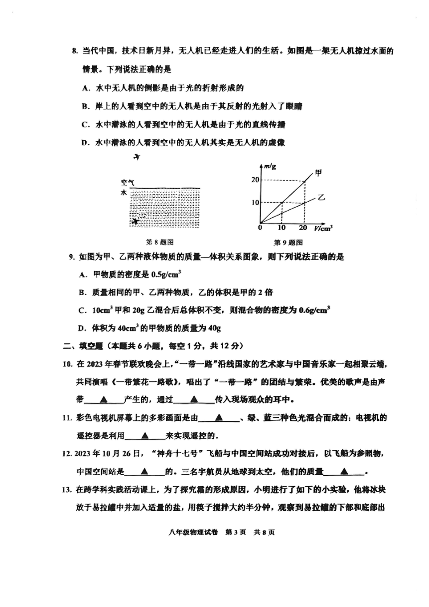 辽宁省兴城市2023-2024学年八年级物理期末试卷（PDF版 无答案）