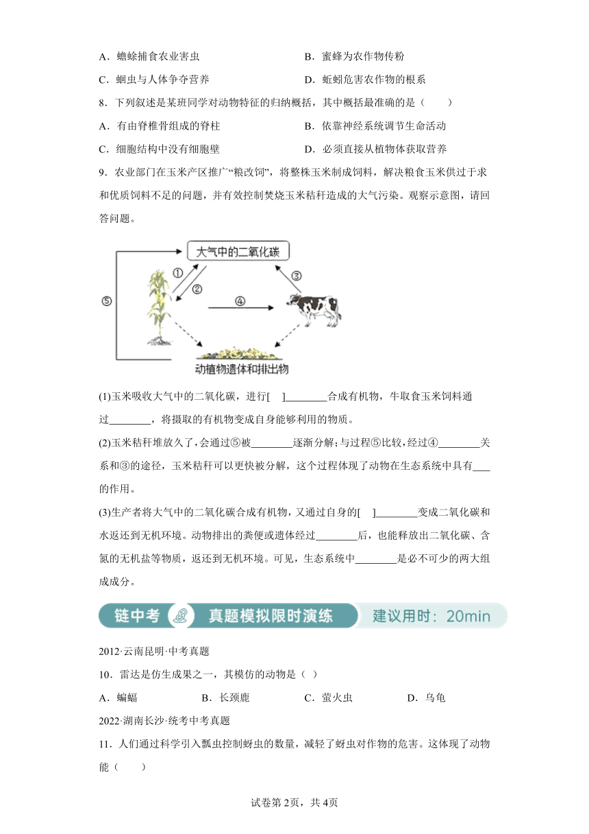 5.3动物在生物圈中的作用—基础练 （含解析）人教版八年级生物上册