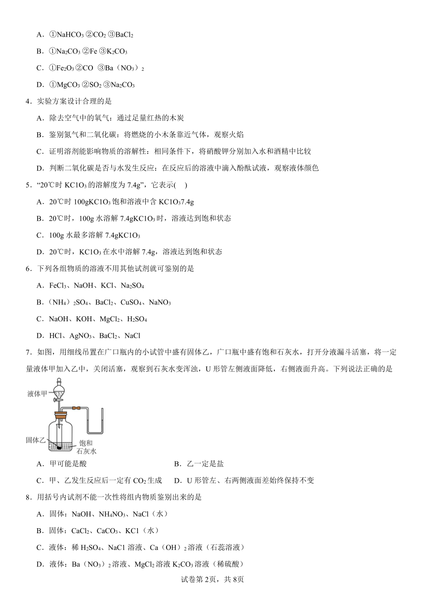 第八单元海水中的化学复习题(含解析)2023-2024学年九年级化学鲁教版下册