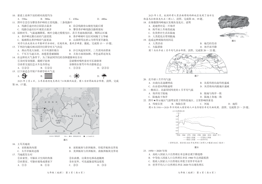 北京市海淀区2023-2024学年七年级上学期期末考试地理试卷（图片版无答案）