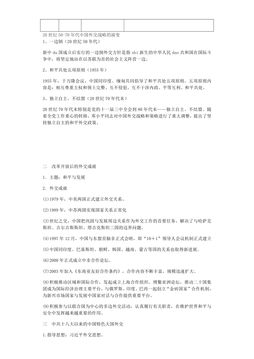 第14课当代中国的外交学案(含解析）-统编版（2019）高中历史选择性必修1国家政治制度与社会治理