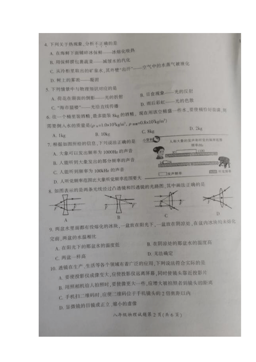 湖南省郴州市2023-2024学年八年级上学期期末考试物理试题（图片版无答案）
