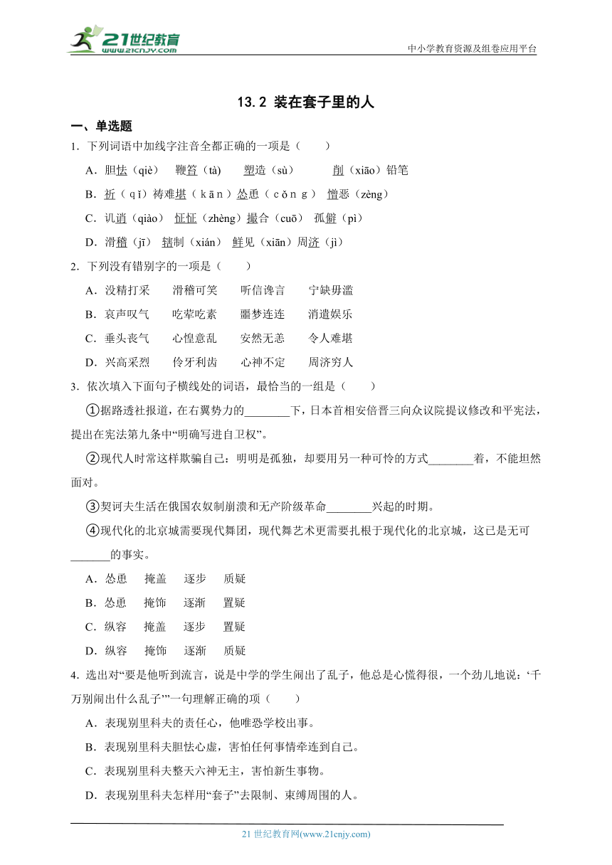 13.2 装在套子里的人 同步练习（含答案解析）