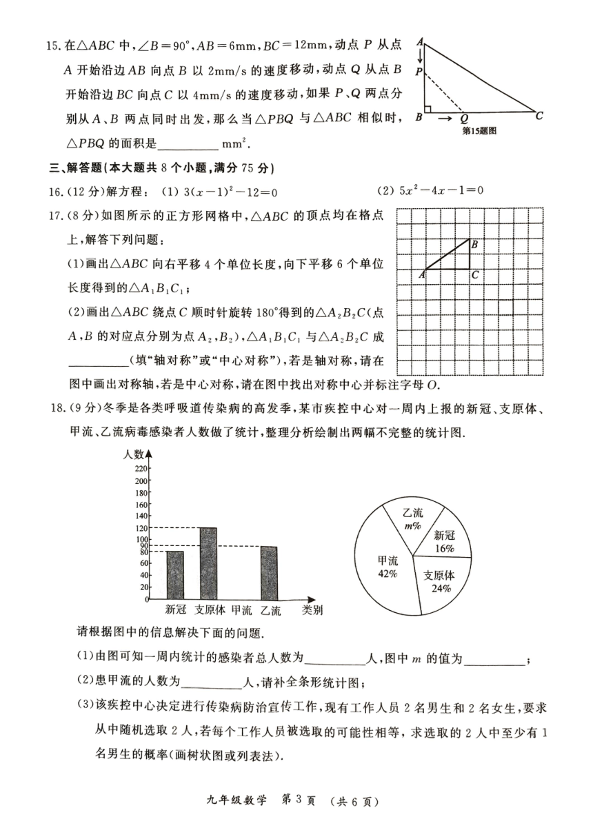 河南省开封市2023—2024学年第一学期期末调研试卷九年级数学（PDF版无答案）