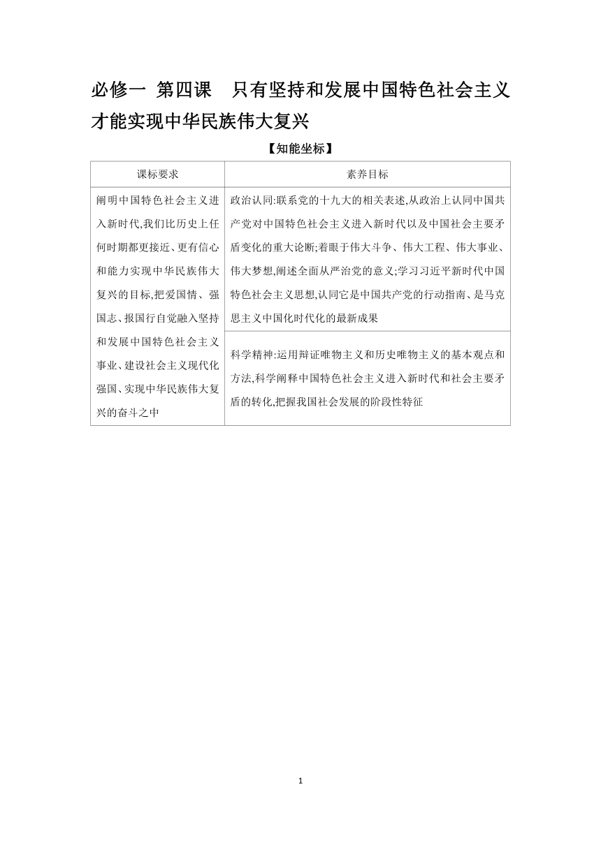 【核心素养目标】第四课 只有坚持和发展中国特色社会主义才能实现中华民族伟大复兴 学案（含习题答案）2024年高考政治部编版一轮复习 必修一