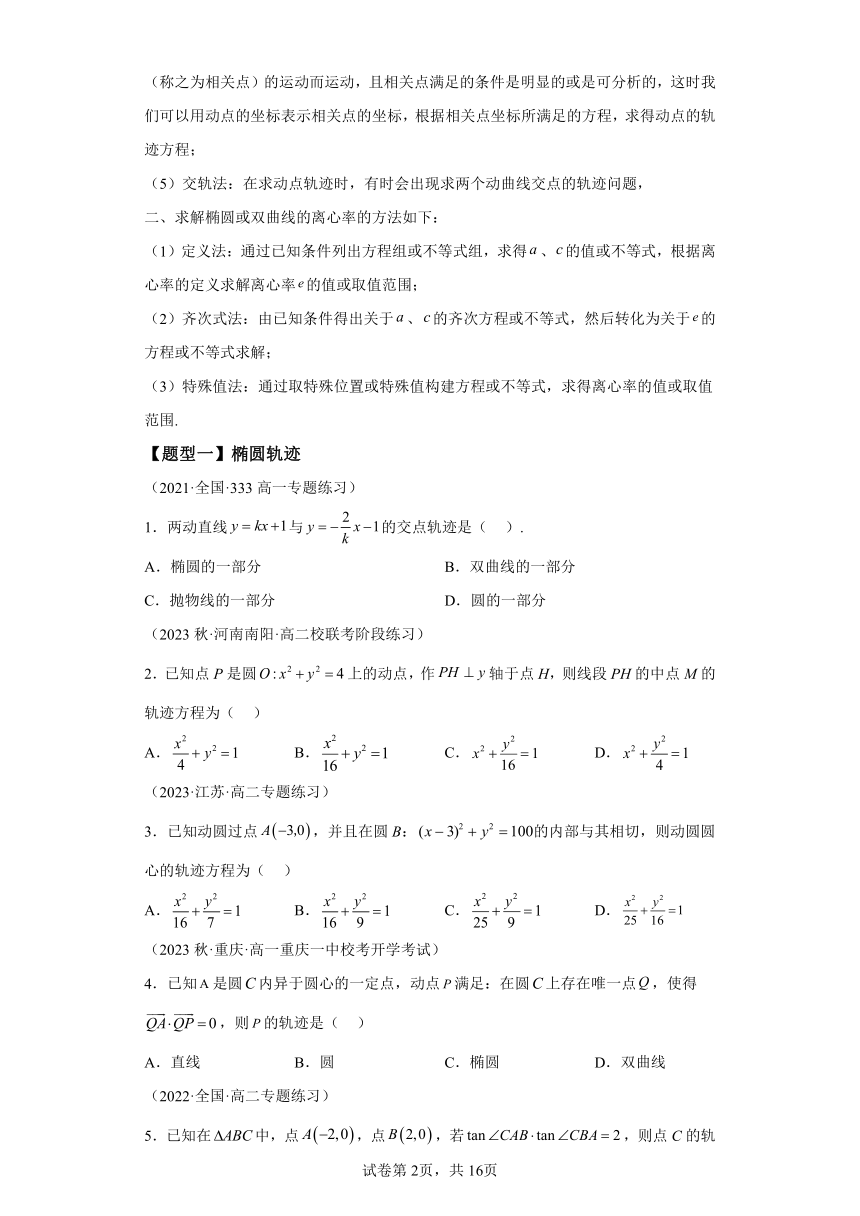 专题06 椭圆性质综合归类 2024年高二数学寒假培优练人教A版（2019）学案（含解析）