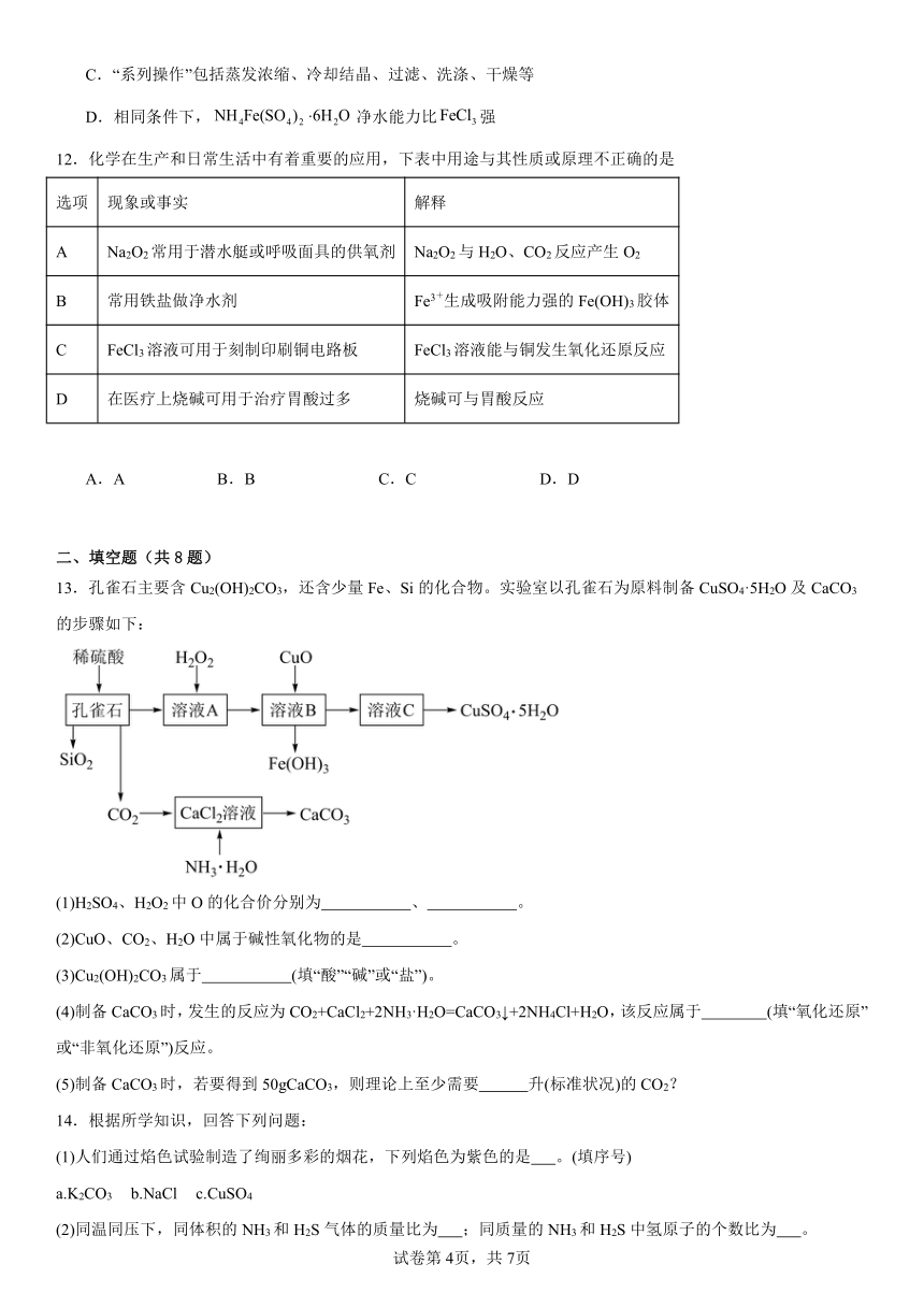 第三章《铁金属材料》（含解析）测试题2023---2024学年上学期高一化学人教版（2019）必修第一册