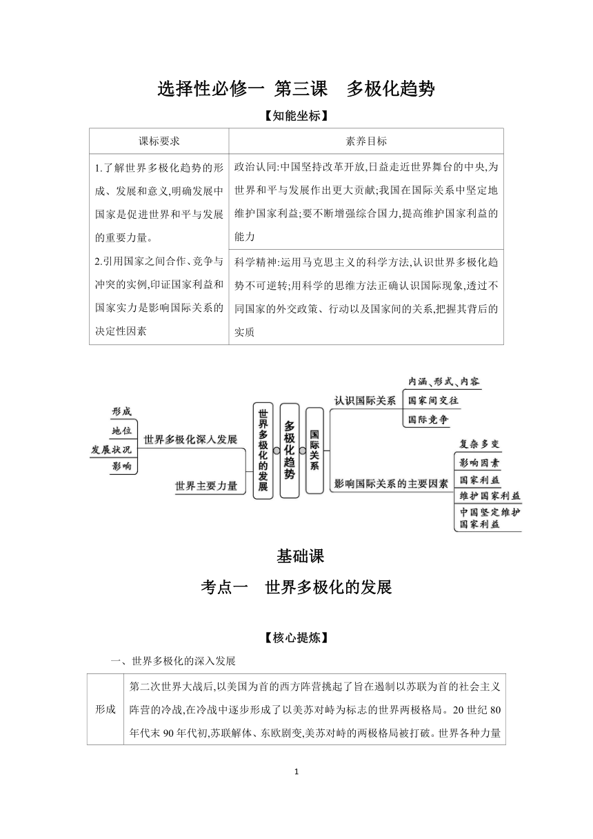 【核心素养目标】 第三课 多极化趋势学案（含解析）  2024年高考政治部编版一轮复习 选择性必修一