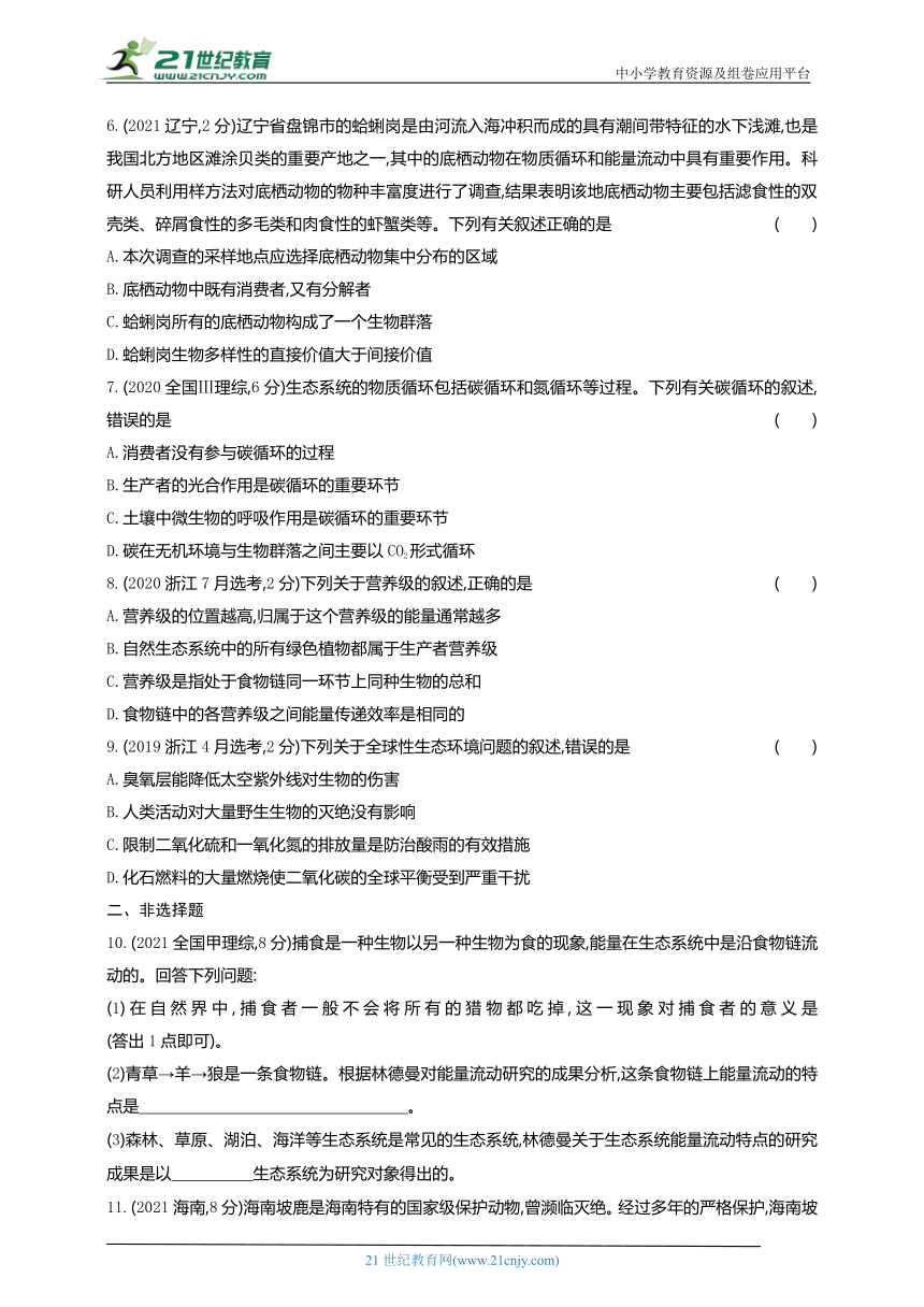 高考生物真题分类汇编：专题18 生态系统与生态环境的保护（含解析）