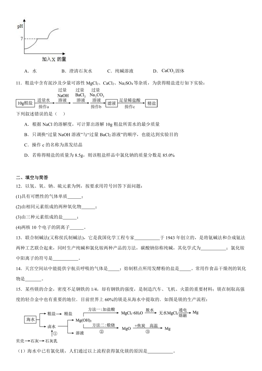 第三单元海水中的化学检测题（含解析） 九年级化学鲁教版（五四学制）全一册