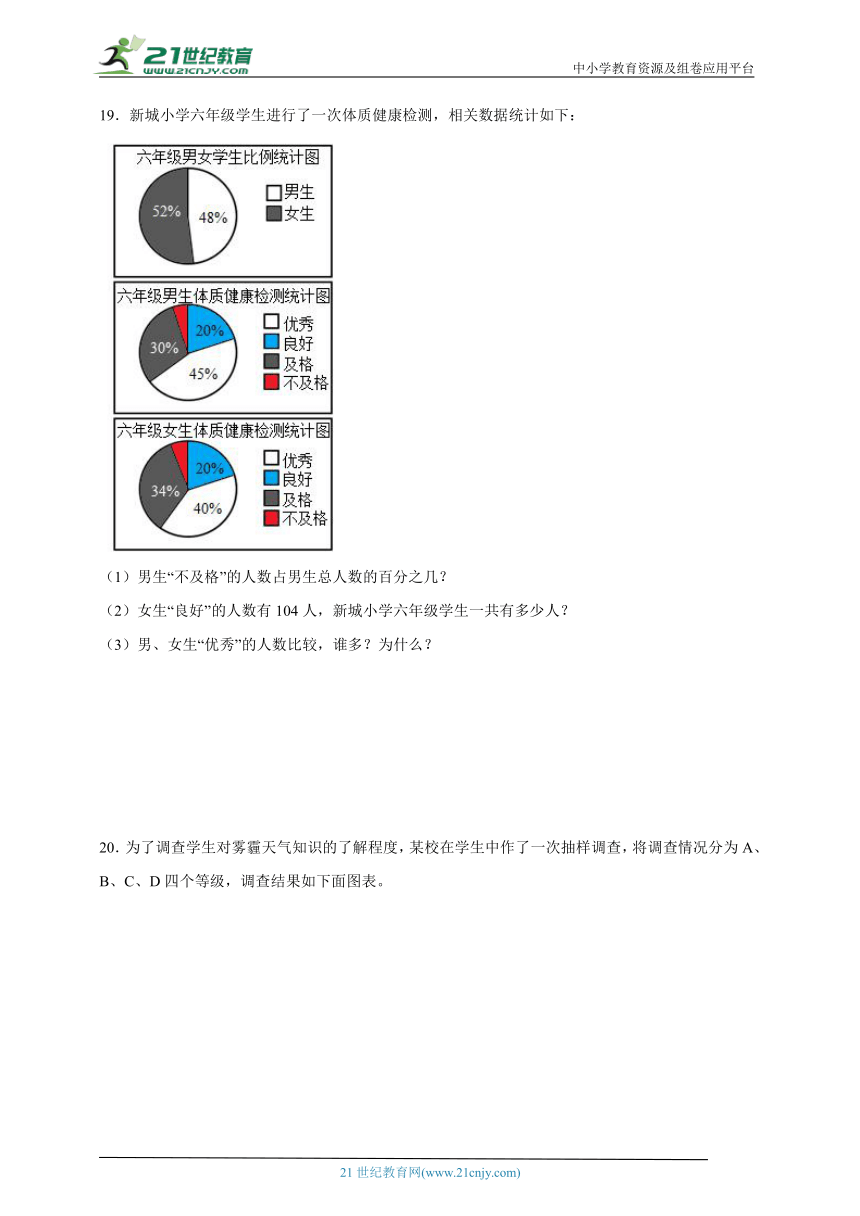 （寒假自学课）第1单元扇形统计图-数学六年级下册苏教版