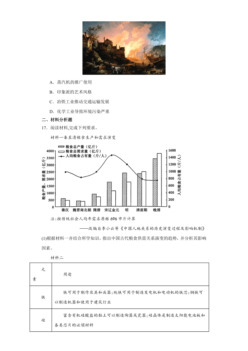 第5课 工业革命与工厂制度 练习-（含解析）-2023-2024学年高二历史统编版（2019）选择性必修2