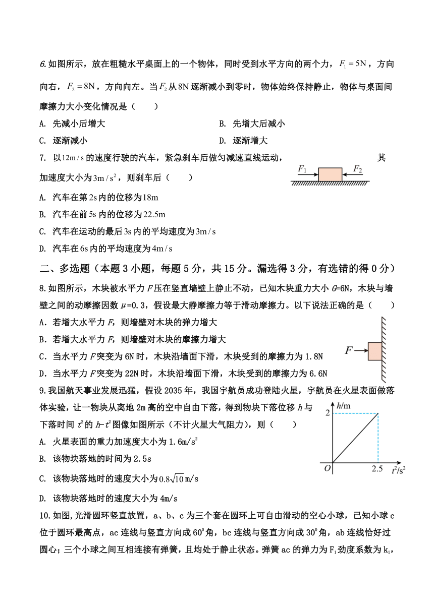 四川省眉山市仁寿县实验中学2023-2024学年高一上学期1月期末考试物理试题（含答案）