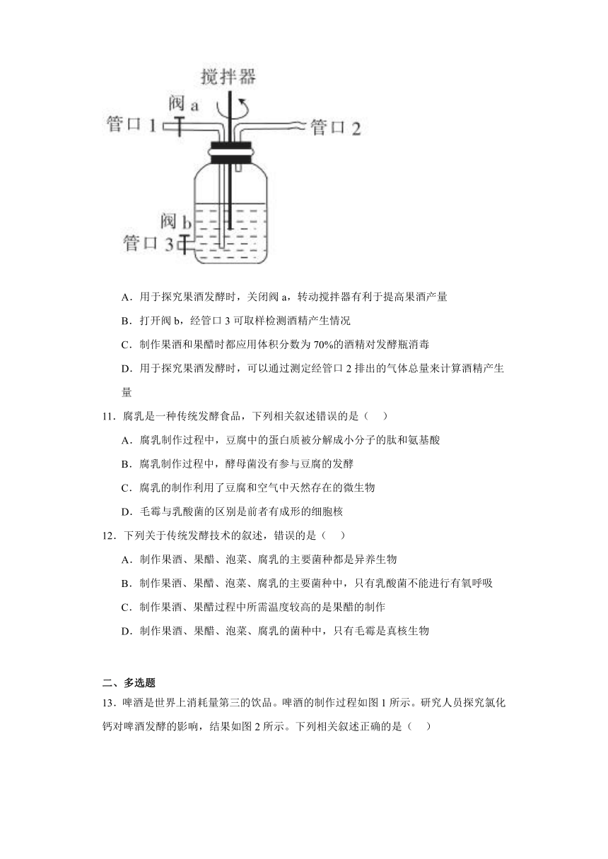 1.3传统发酵技术和产品同步练习2023-2024学年高二下学期生物苏教版选择性必修3（文字版  含答案解析）