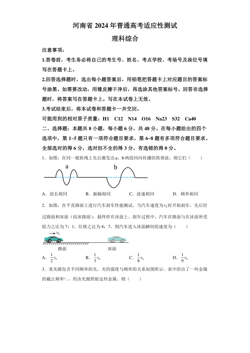 2024年1月河南省普通高等学校招生考试适应性测试物理试题（含解析）