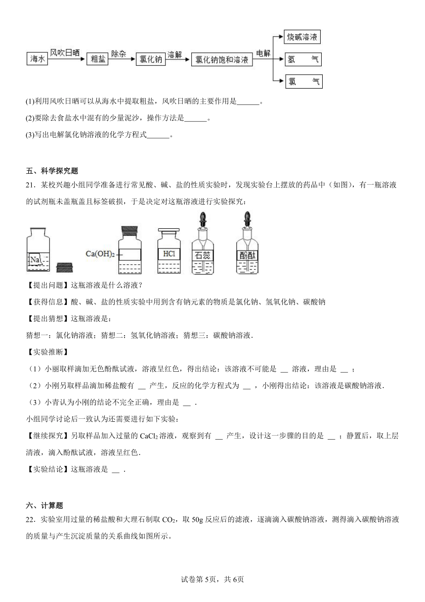 第三单元海水中的化学检测题（含解析） 2023-2024学年九年级化学鲁教版（五四学制）全一册