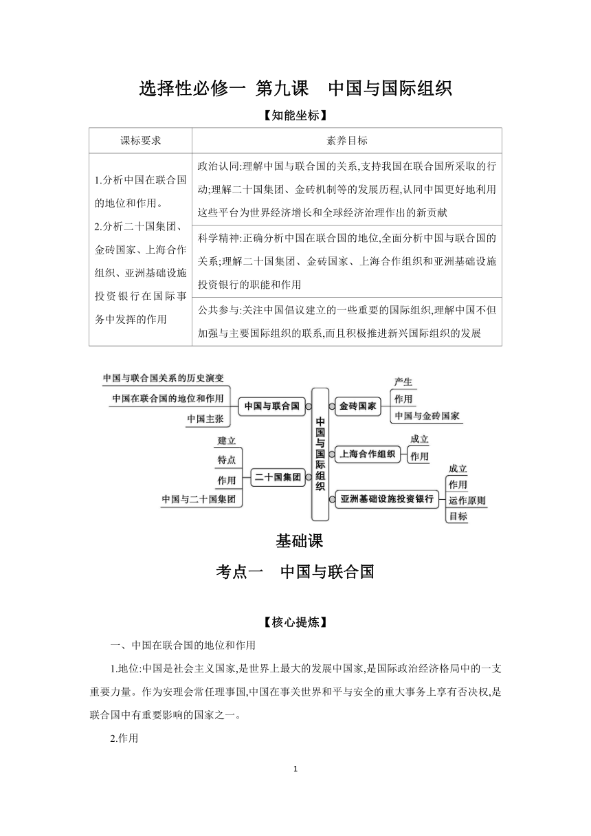 【核心素养目标】 第九课 中国与国际组织学案（含解析）2024年高考政治部编版一轮复习选择性必修一