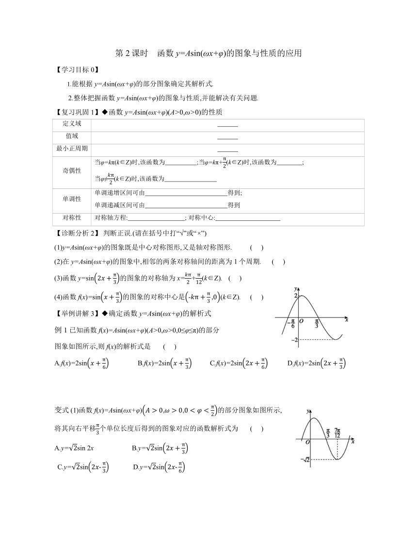 5.6 函数 y=Asin（ ωx ＋ φ）第2课时 三角函数图像应用 导学案（无答案）