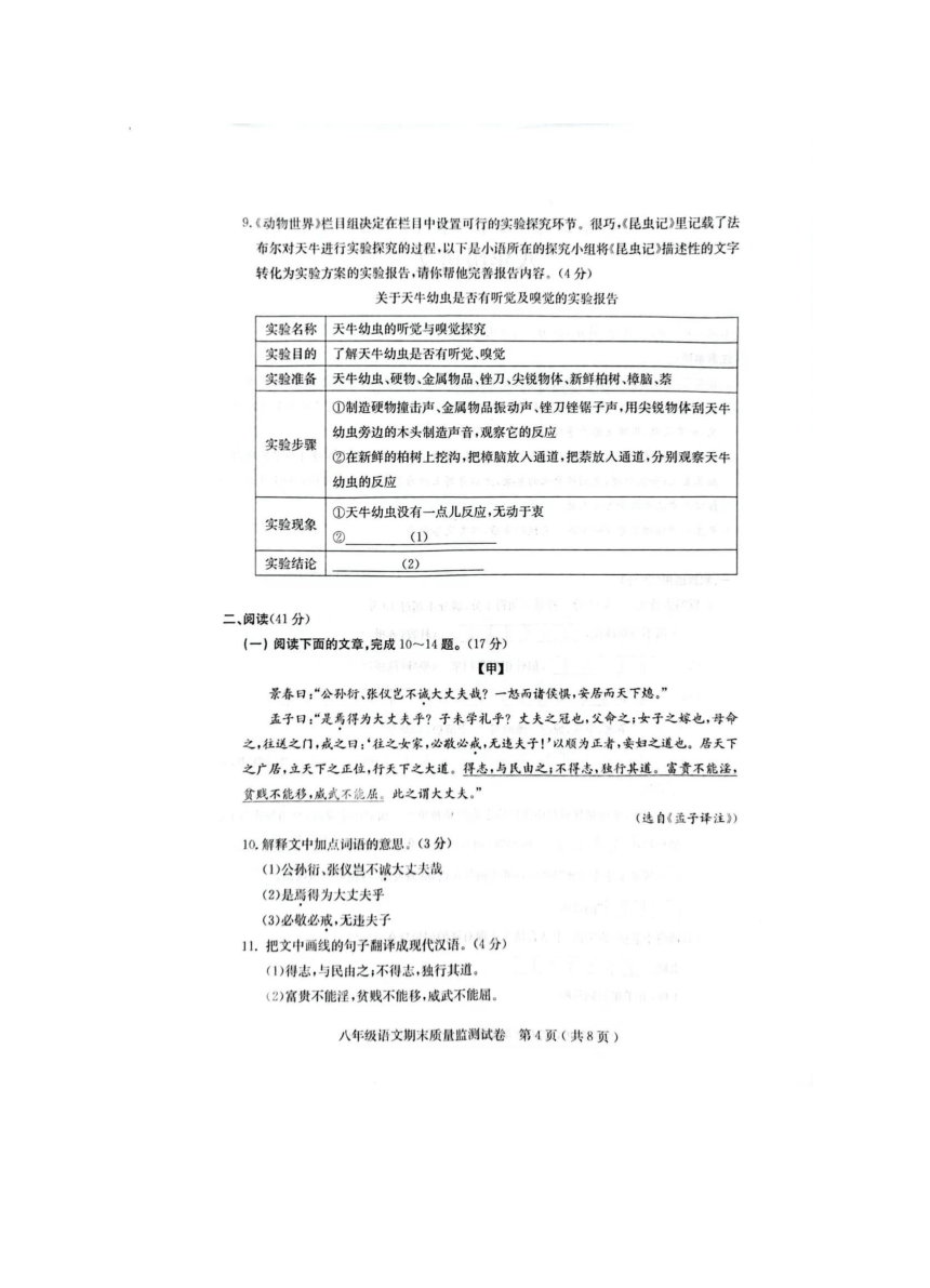 广东省茂名市电白区2023-2024学年八年级上学期期末质量监测语文试题（图片版，含答案）
