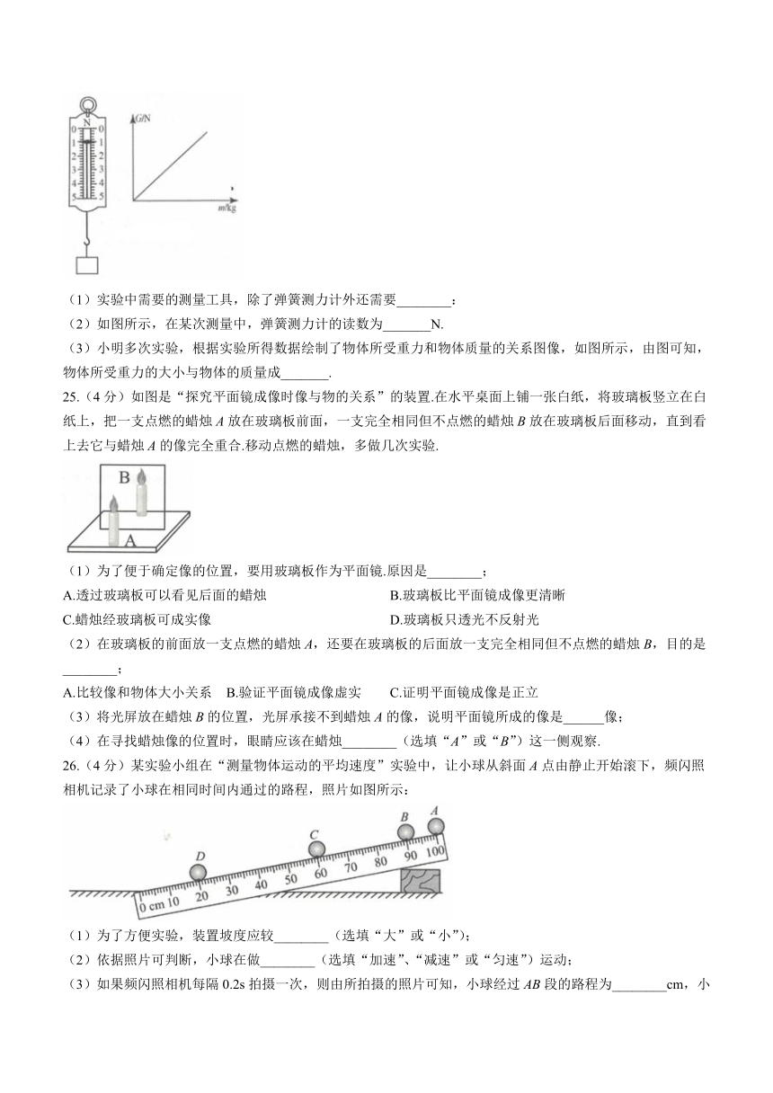 广西壮族自治区来宾市2023-2024学年八年级上学期1月期末物理试题（含答案）