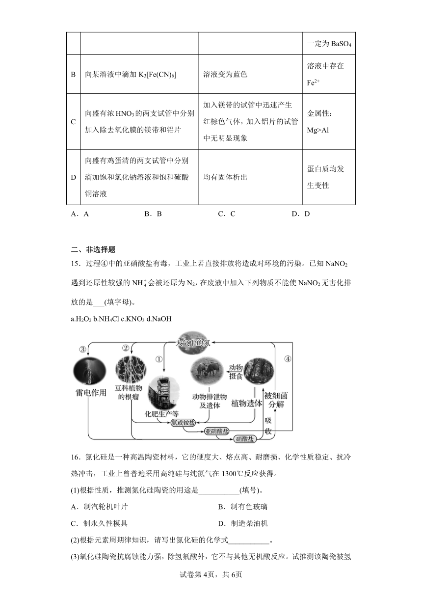 第五章化工生产中的重要非金属元素单元测试题（含解析）-2022--2023学年高一化学人教版（2019）必修2