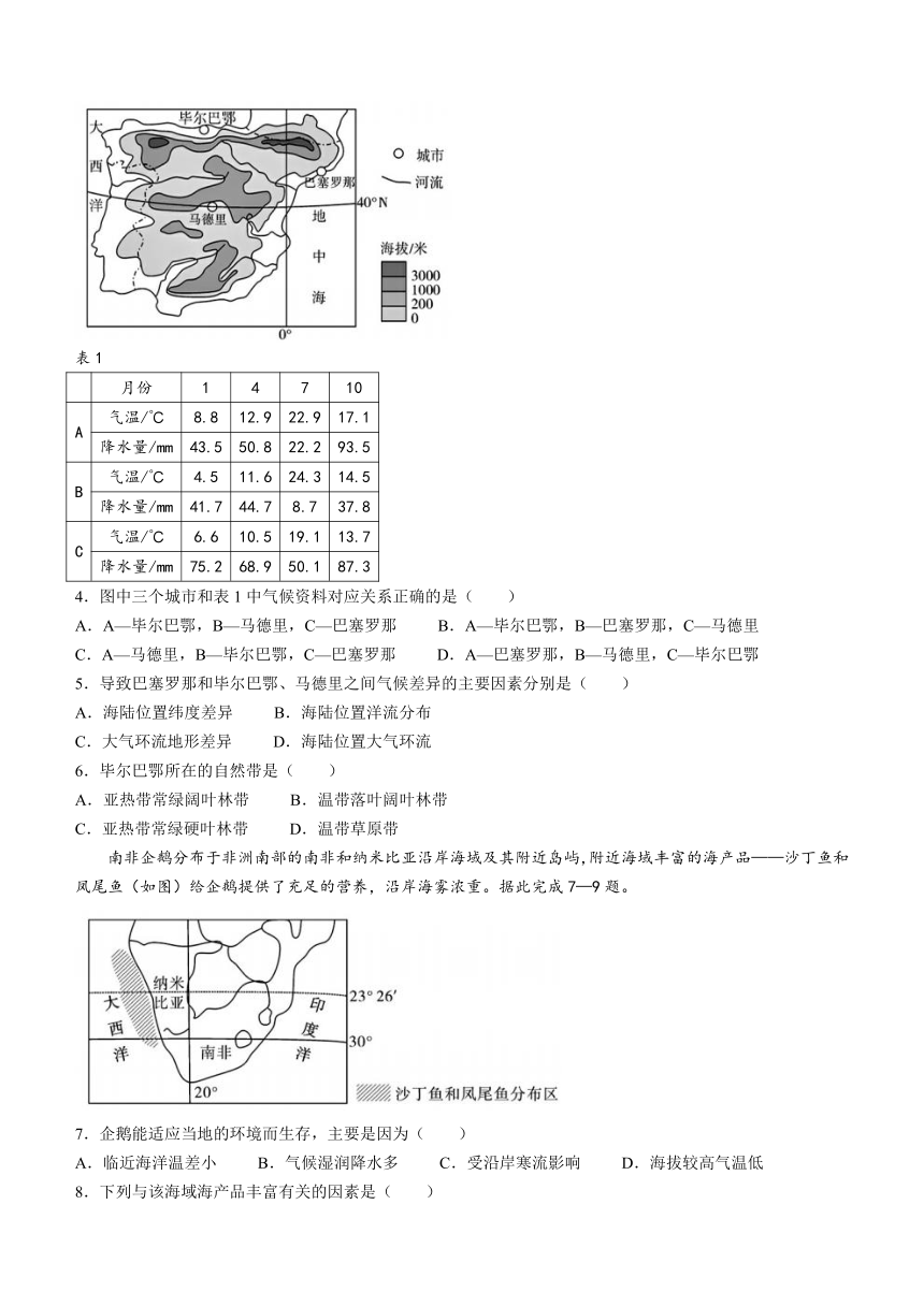 湖北省荆州市八县市区2023-2024学年高二上学期1月期末联考地理试题（含解析）