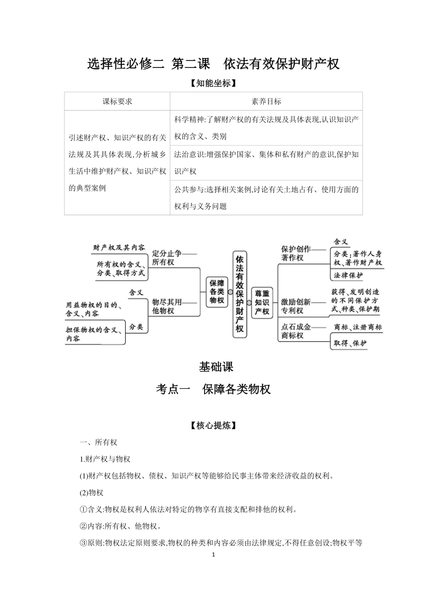 【核心素养目标】第二课 依法有效保护财产权学案（含解析）  2024年高考政治部编版一轮复习 选择性必修二