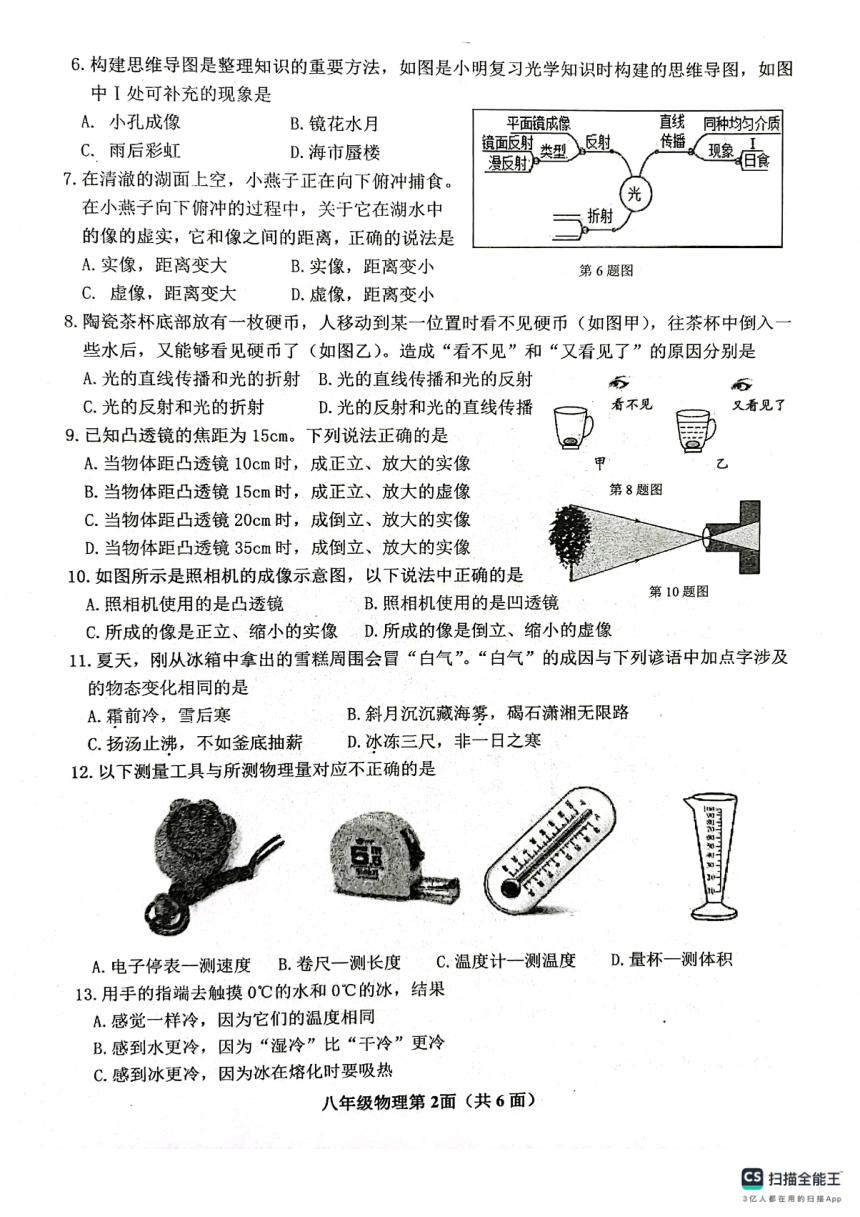 湖北省枣阳市2023-2024学年八年级上学期期末考试物理试题（PDF无答案）