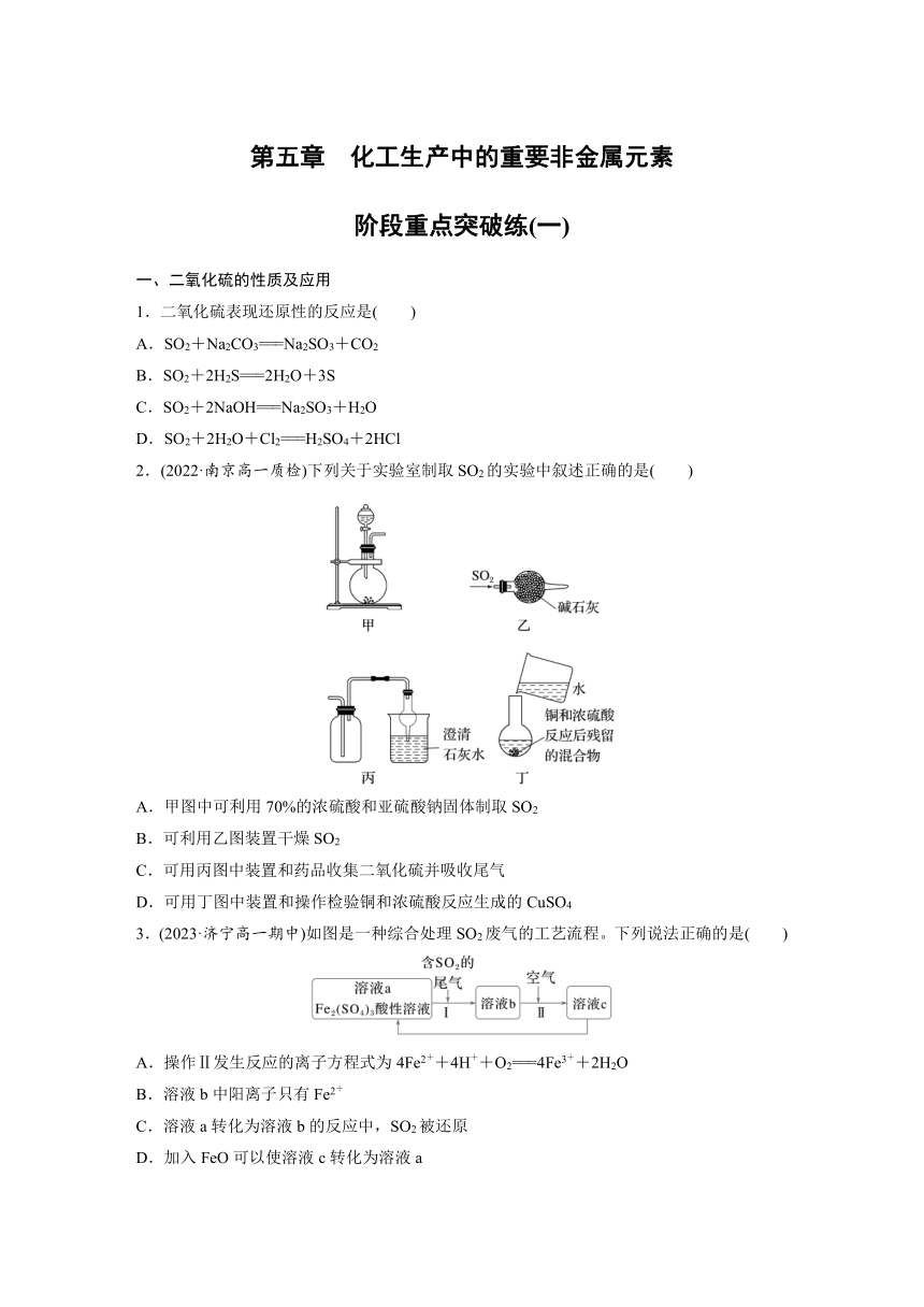 第五章 化工生产中的重要非金属元素 阶段重点突破练(一)（含答案）—2024春高中化学人教版必修二