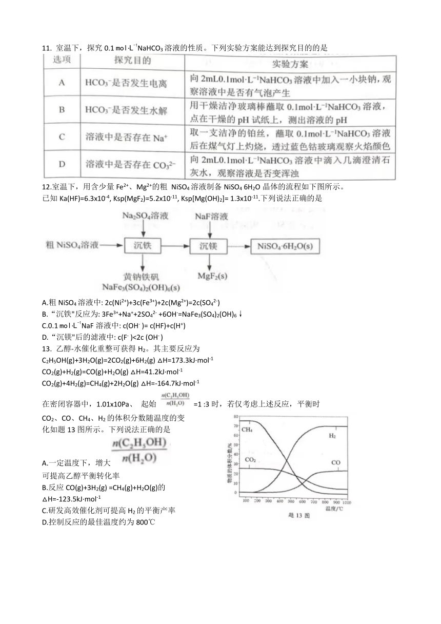 江苏省南京市 盐城市2024届高三第一次模拟考试化学试题（含答案）