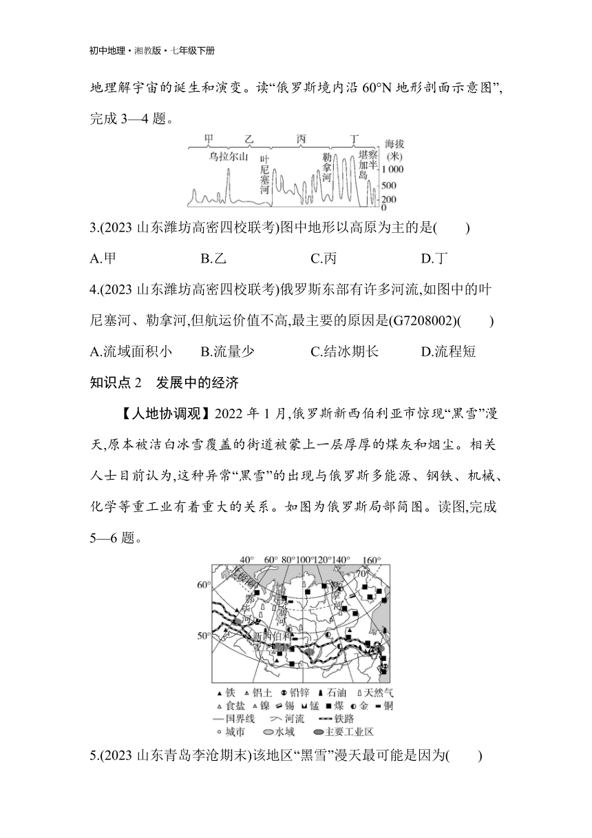 8.3 俄罗斯 素养综合检测（含解析）湘教版地理七年级下册