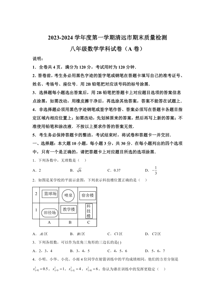 广东省清远市2023-2024学年八年级上学期期末数学试题(含解析)