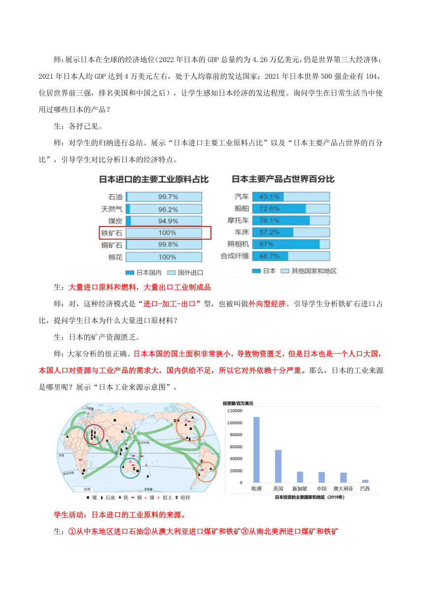 7.1 日本 第2课时 日本的工业与文化 教学设计 七年级地理下册人教版