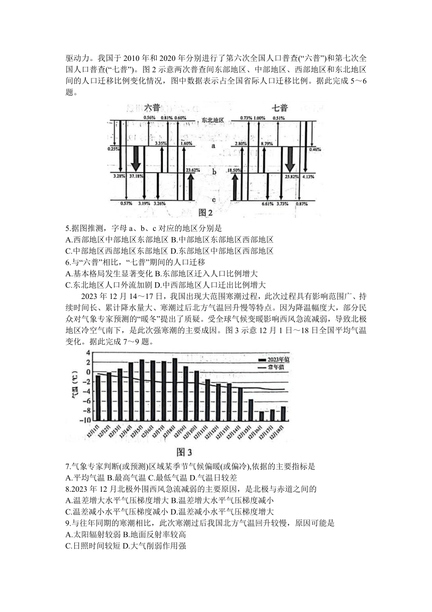 山东省淄博市2023-2024学年高三上学期1月摸底质量检测地理试题（含答案）