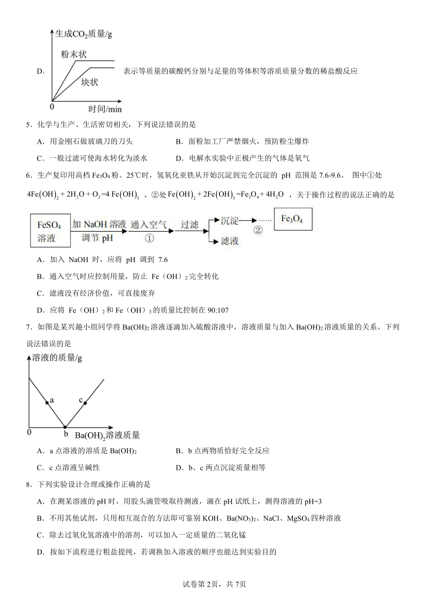 第三单元海水中的化学复习题2023-2024学年九年级化学鲁教版（五四学制）全一册（含解析）