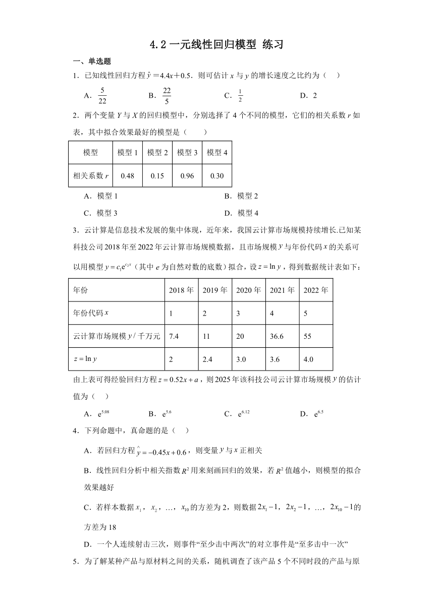 4.2一元线性回归模型 练习（含解析）