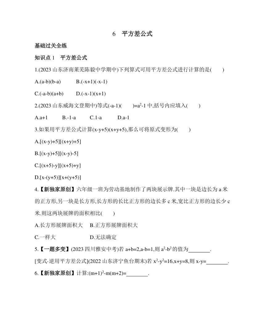 鲁教版（五四制）数学六年级下册6.6　平方差公式素养提升练习（含解析）