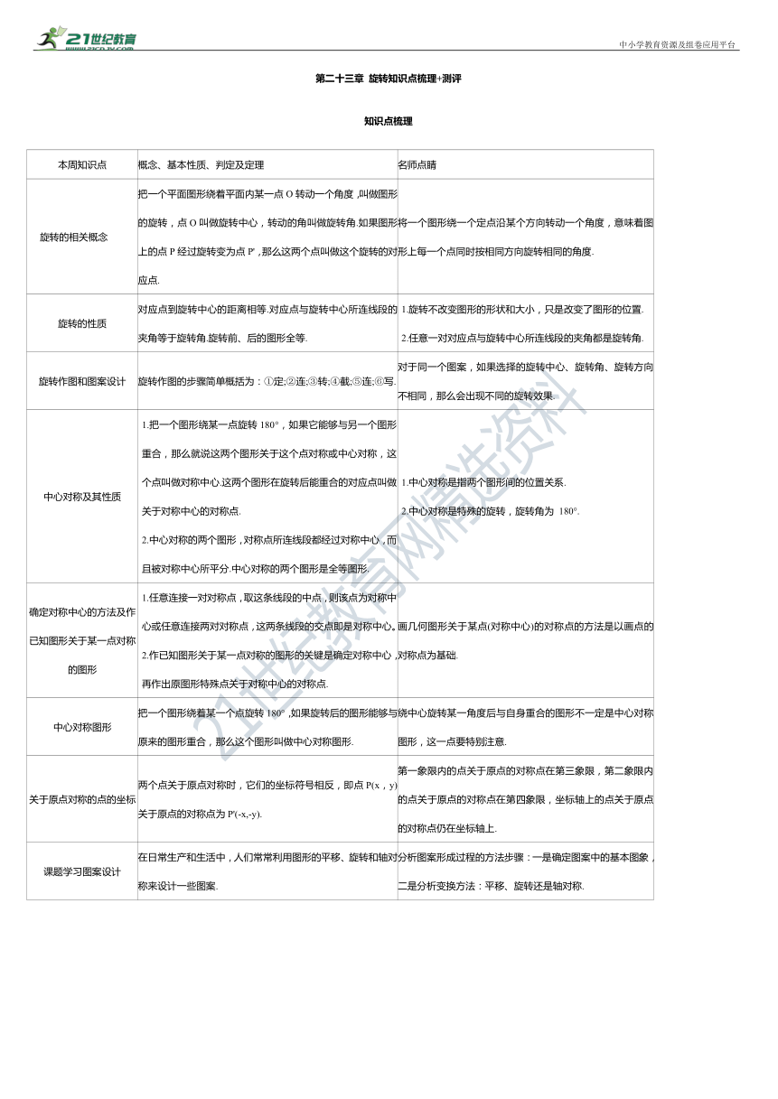 第二十三章 旋转知识点梳理+测评（含答案）