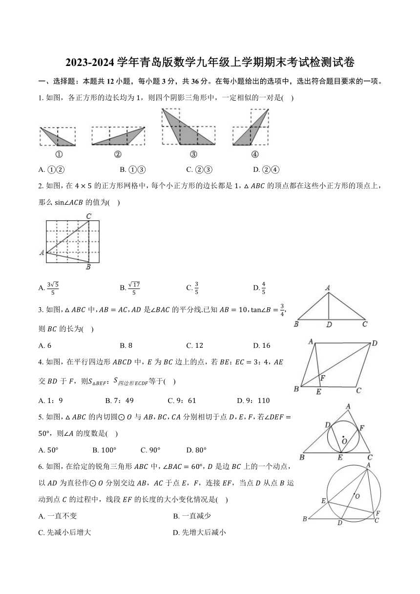 2023-2024学年青岛版数学九年级上册期末考试检测试卷（含答案）