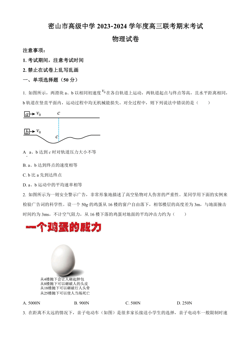 黑龙江省鸡西市密山市高级名校2023-2024学年高三1月期末考试 物理（解析版）