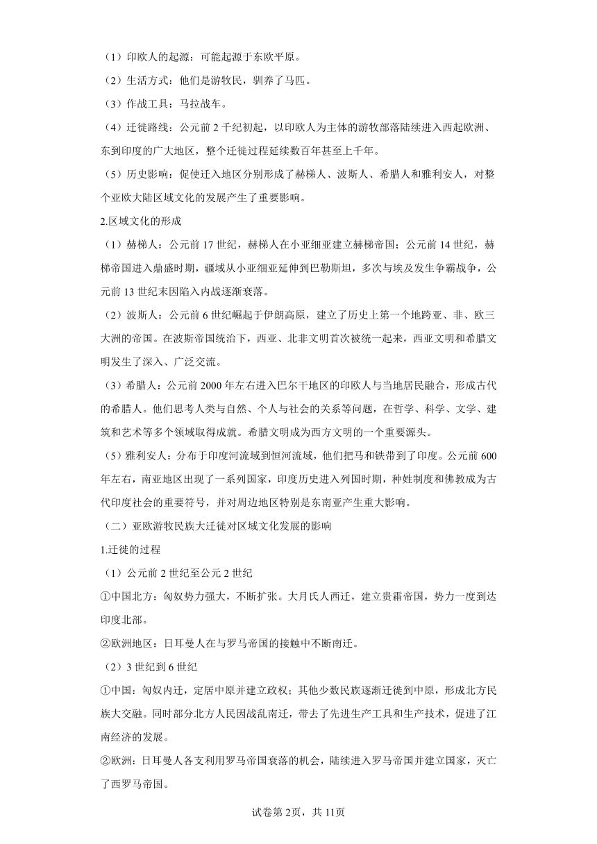 第三单元人口迁徙、文化交融与认同 知识梳理+练习（含解析）