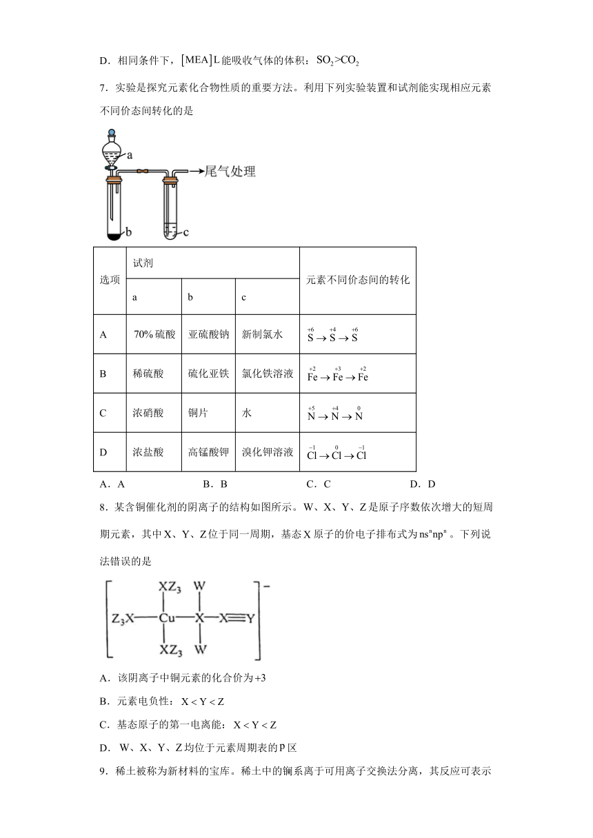 2024年1月安徽普通高等学校招生考试适应性测试化学试题（解析）