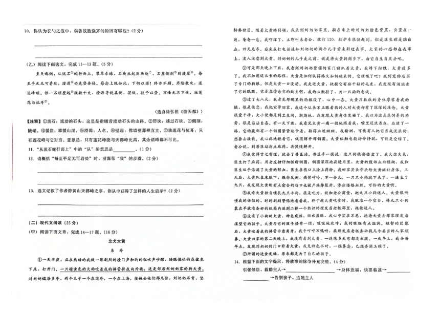 吉林省白城市镇赉县2023-2024学年第一学期九年级语文期末试题（图片版，含答案）