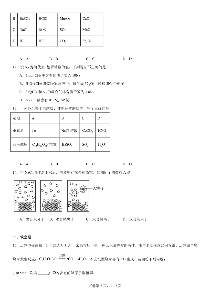 专题1《物质的分类及计量》（含解析）检测题 2023--2024学年上学期苏教版（2019）高一化学必修第一册