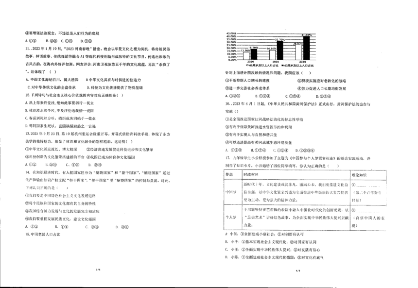 广东省茂名市崇文学校2023-2024学年九年级上学期12月第二次检测道德与法治试卷（pdf版无答案）