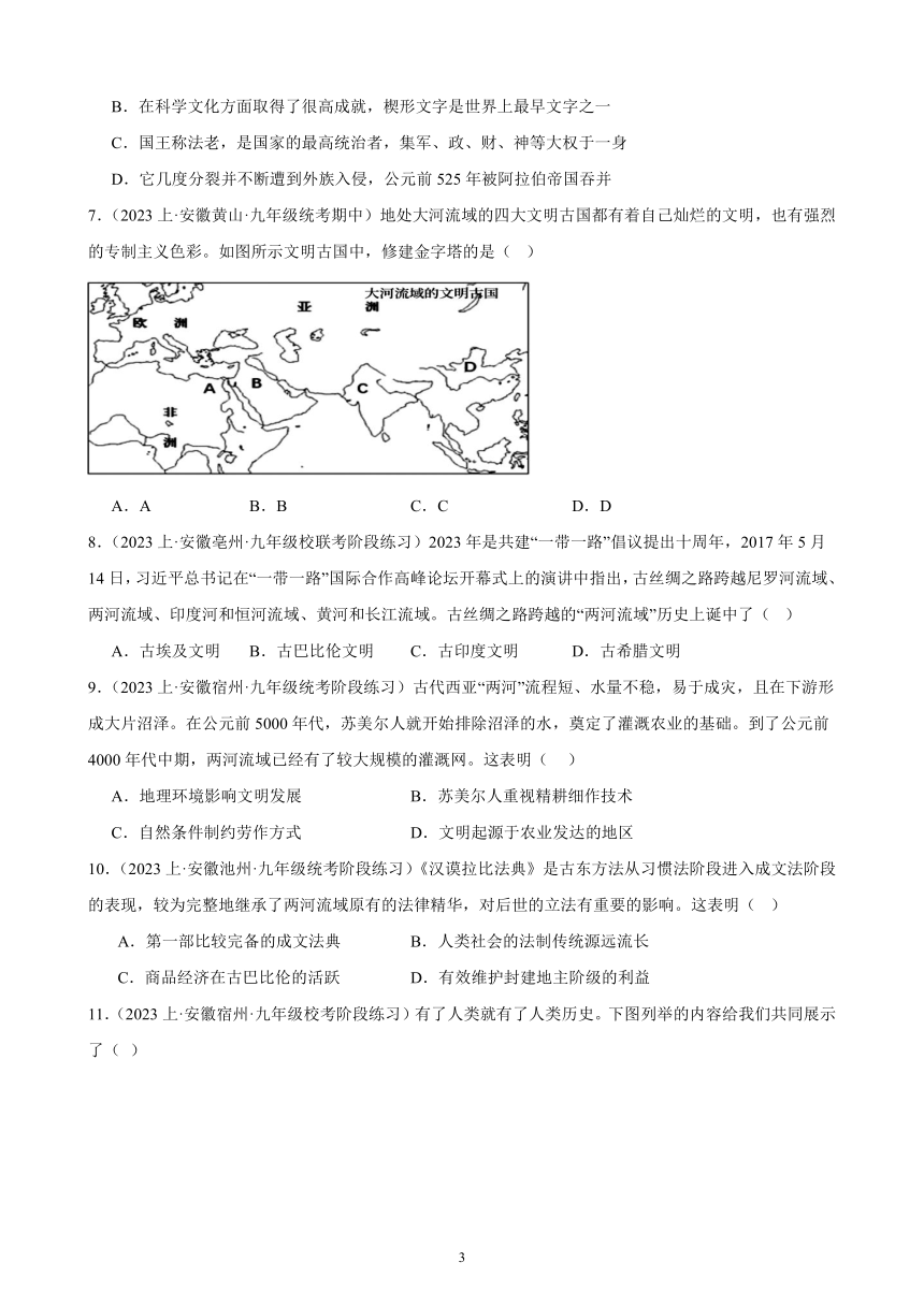 2024年安徽省九年级历史中考一轮复习题选编—— 古代亚非文明（含答案）