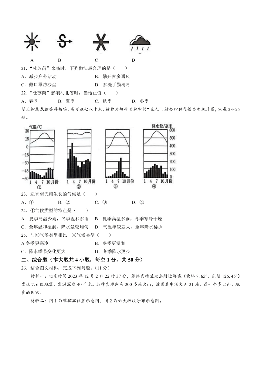 河北省滦南县2023-2024学年七年级上学期期末质量检测地理试卷（含答案）